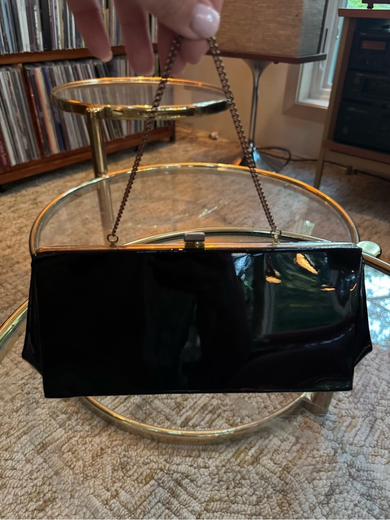 Handbags - Vintage Black Patent Wristlet Clutch Handbag